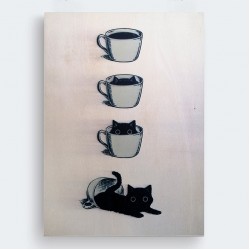 Kahve ve Kedi Ahşap Baskı Tablo