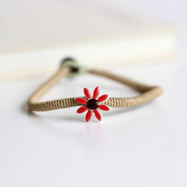 Seramik Bileklik   Papatya Desenli Kırmızı
