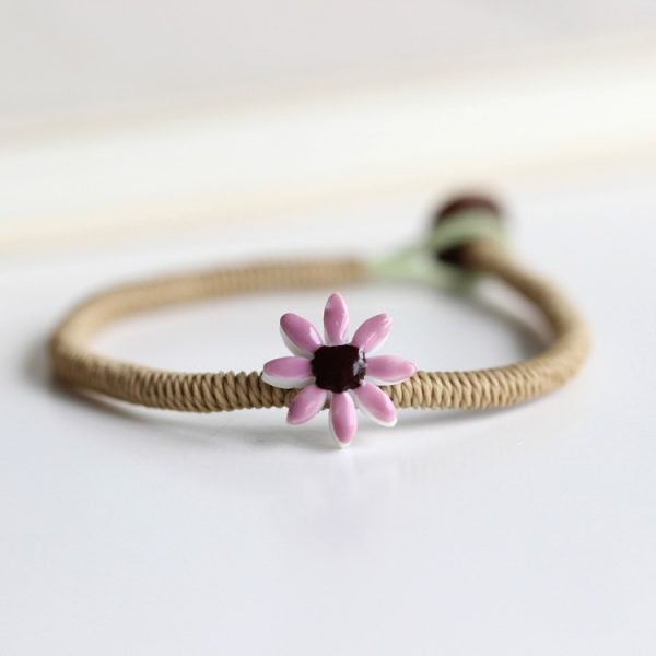 Seramik Bileklik   Papatya Desenli Mor