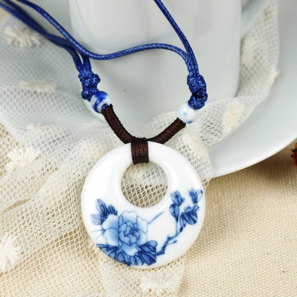 Seramik Kolye   Mavi Çiçek