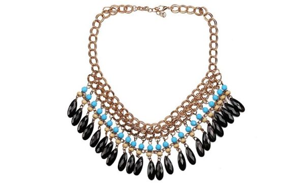 Trend Taşlı Püsküllü Mavi Kolye