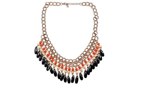 Trend Taşlı Püsküllü Turuncu Kolye